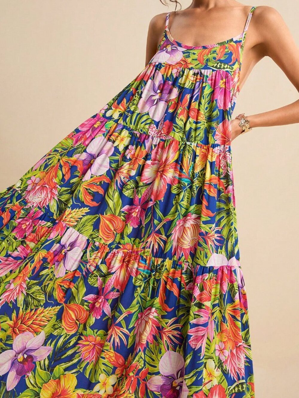 Multicolor Boho Elegant Women's Tropical Floral Vacation Dress - Picture 5 of 7